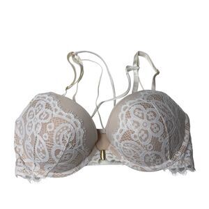 Victoria Secret Very Sexy Push Up Bra White Lace Nude Front Close Strappy